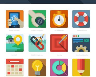 12 Flat SEO icons