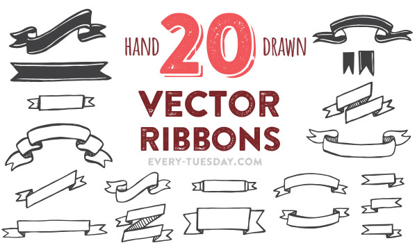 20 Hand Drawn Vector Ribbons