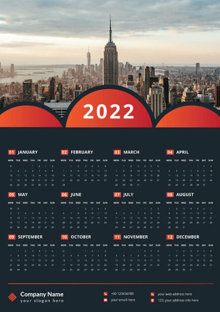 2022 One Page Calendar Design