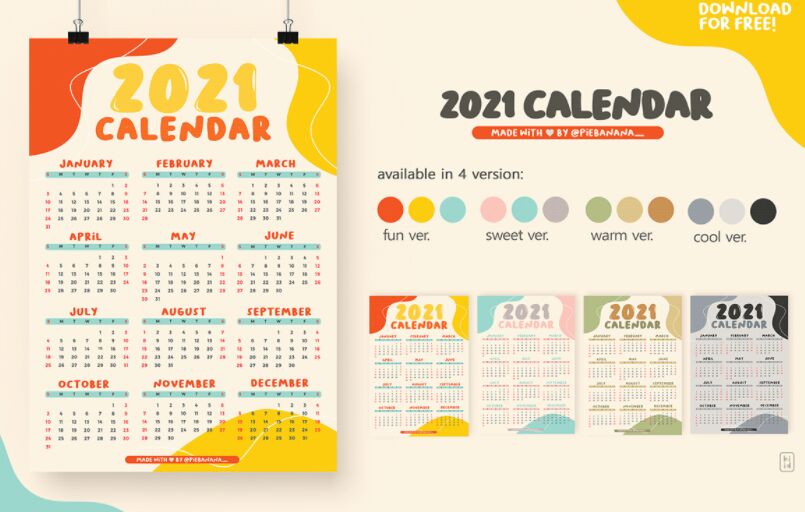 4 Colorful 2021 Calendars