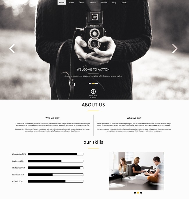 AVATON - free One Page PSD download