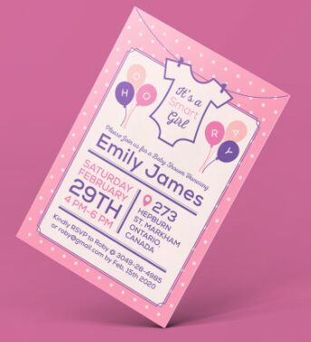 Baby Girl Free Shower Invitation Card Template