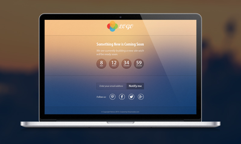 Coming Soon Page PSD Mockup