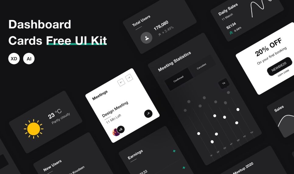 Dark Mode Dashboard Cards