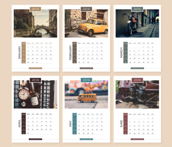 Free 13 Pages Complete 2018 Calendar Design Templates