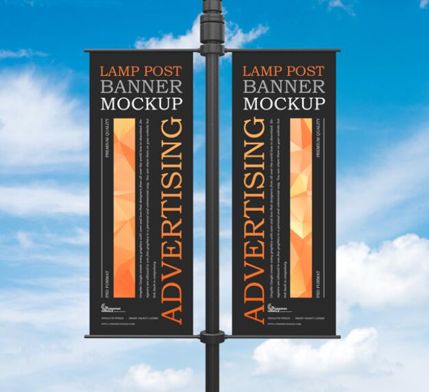 Free Advertising Lamp Post Banner Mockup