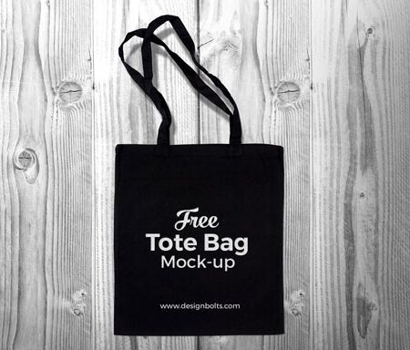 Free Black Cotton Tote Shopping Bag Mock-up PSD