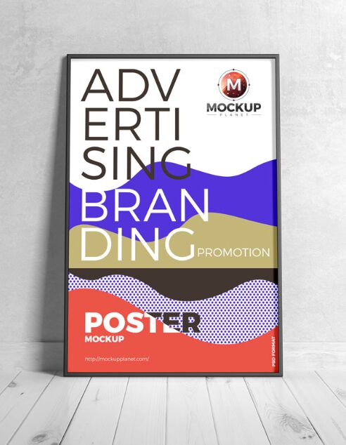 Free Branding Black Framed Poster Mockup Design