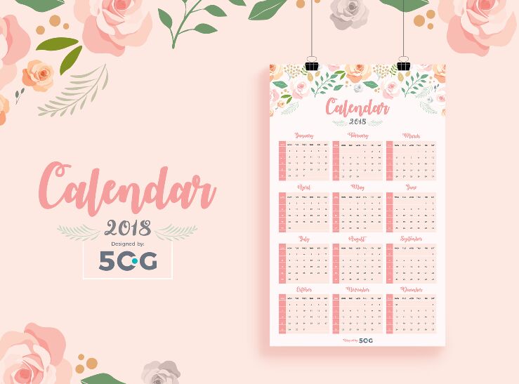FREE Free One Page 2018 Printable Wall Calendar Design Template