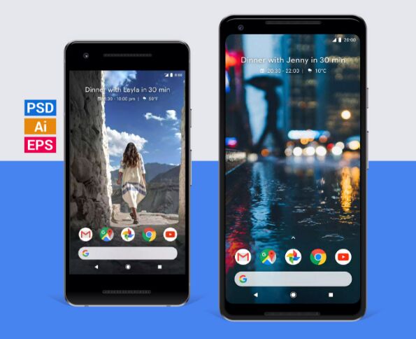 Free Google Pixel 2 & Pixel 2 XL Mockups in PSD, Ai & EPS