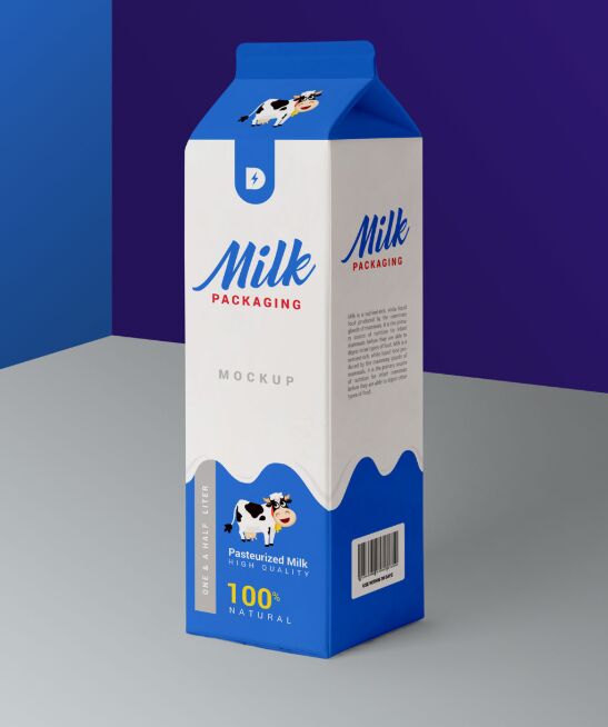 Free Milk Carton Box Packaging Mockup PSD