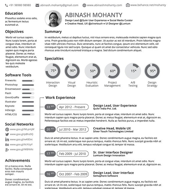 Free Minimal Resume CV Template Vector