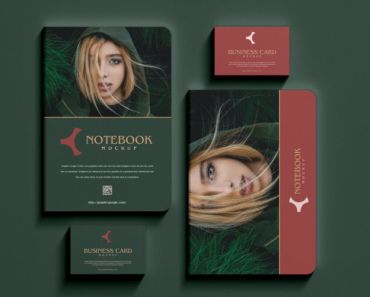 Free Notebook With Business Card Mockup