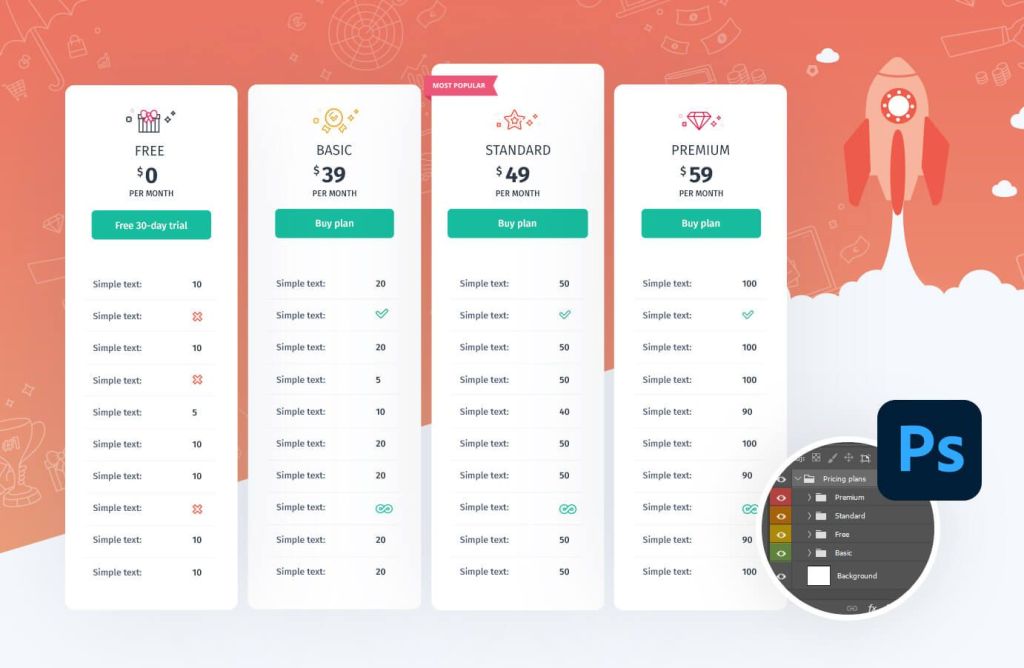 Free PSD Pricing Table