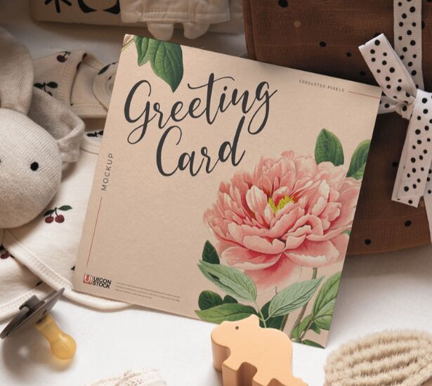 Free Realistic Square Greeting Card Mockup