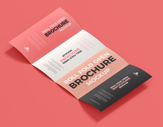 Free Roll Fold Open Brochure Mockup