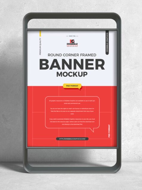 Free Round Corner Framed Banner Mockup