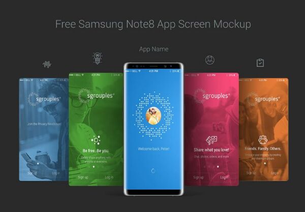 Free Samsung Galaxy Note8 App Screen Mockup PSD