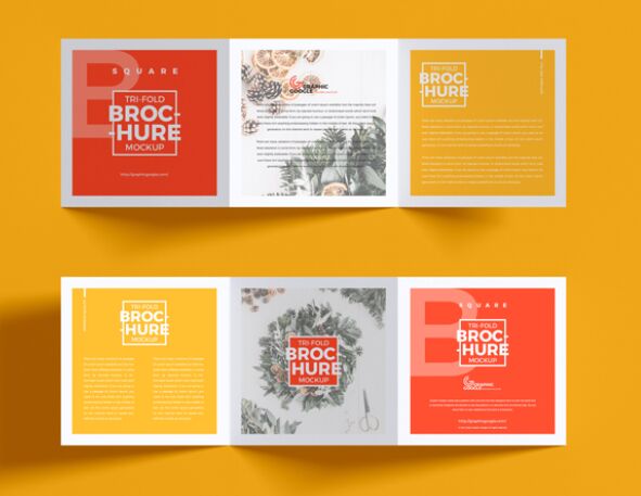 Free Square Tri-Fold Brochure Mockup