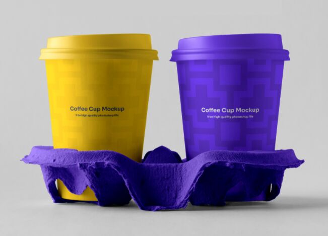 Free two coffee cups mockup