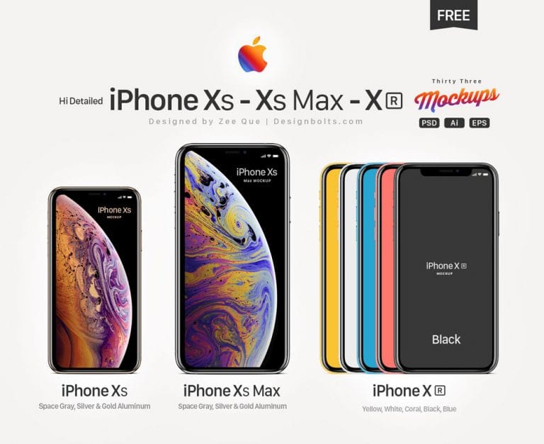 Free Vector Apple iPhone Xs, Xs Max & Xr Mockup Set-min