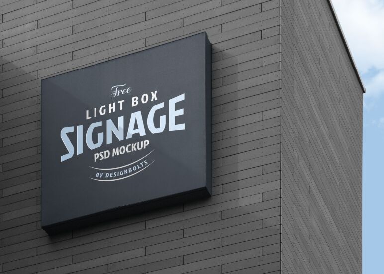 Free Wall Mounted Company Logo Signage Board on Building Mockup