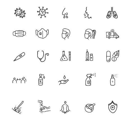 Hand-drawn Covid-19 Coronavirus Icons