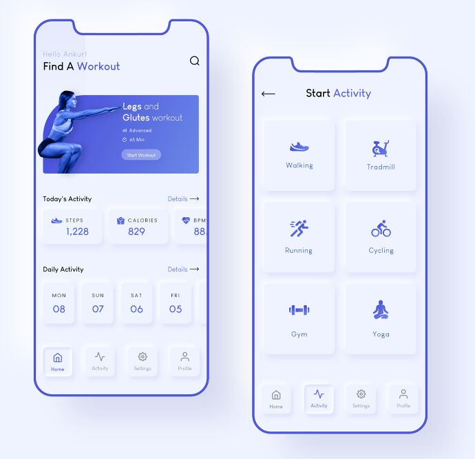Neumorphic Health & Workout App