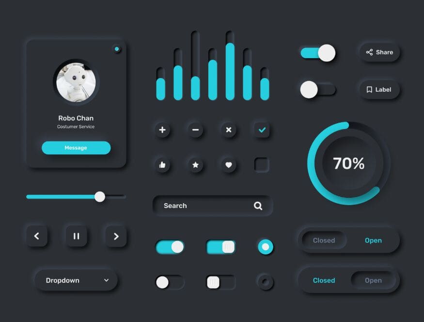 Neumorphism UI Kit (3 Color Variables) Figma