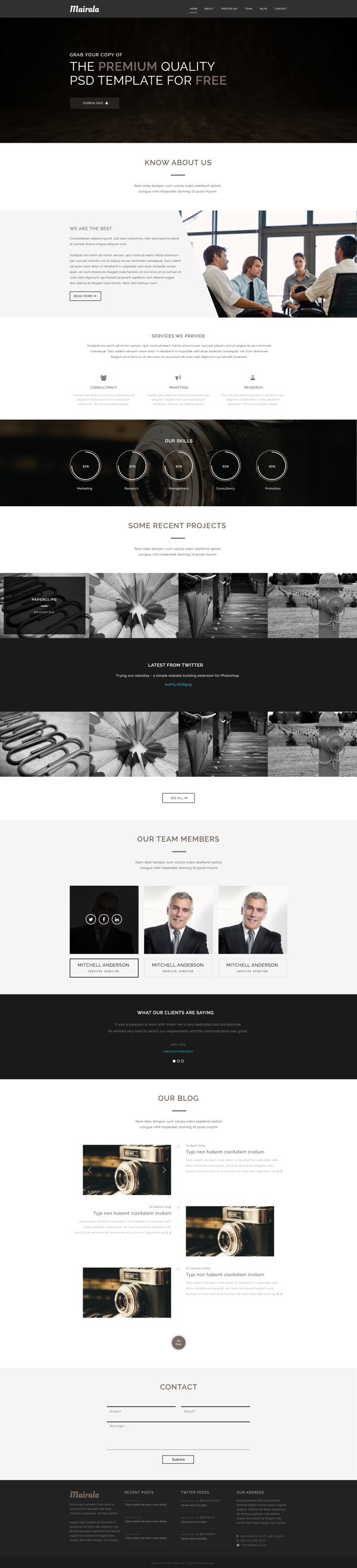 One Page Corporate Agency PSD Template MAIRALA