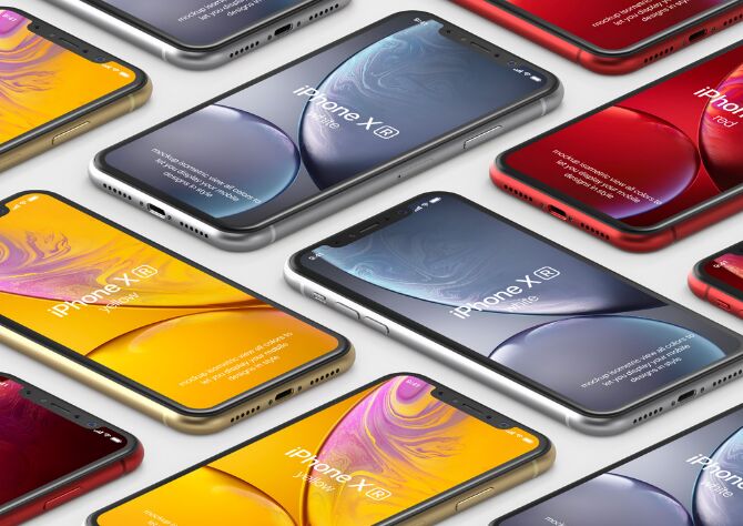 Psd iPhone XR Mockup Isometric Vol2