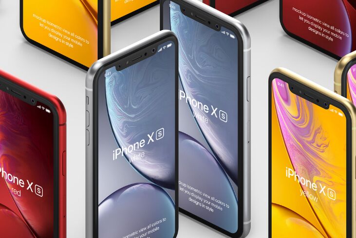 Psd iPhone XR Mockup Isometric Vol4