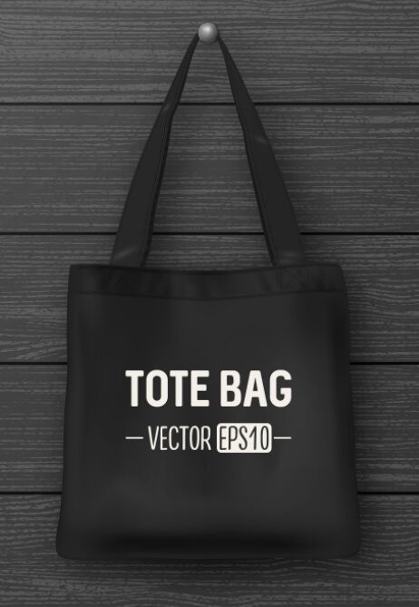 Simple Black Tote Bag Mockup Wooden Background