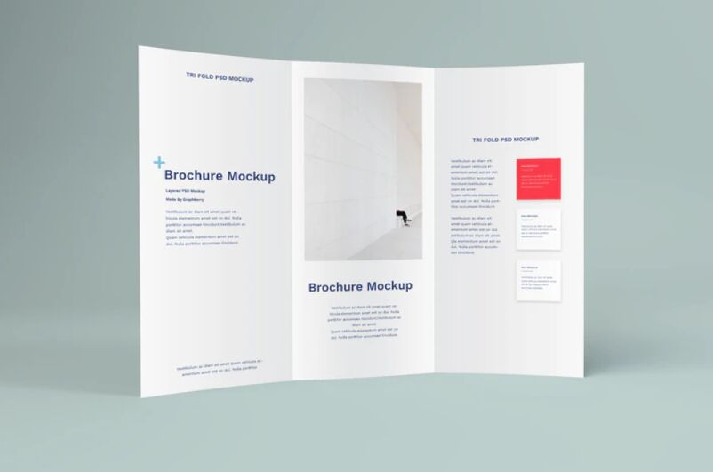 Standing Tri Fold Brochure PSD Mockup