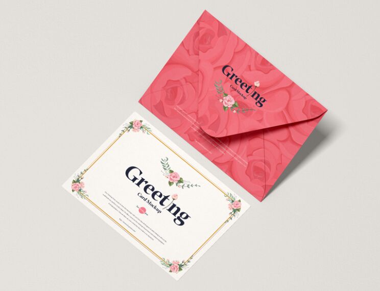 Top View Greeting Card With Envelope Template