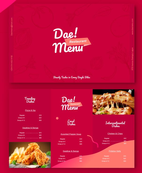 Trifold Restaurant Menu