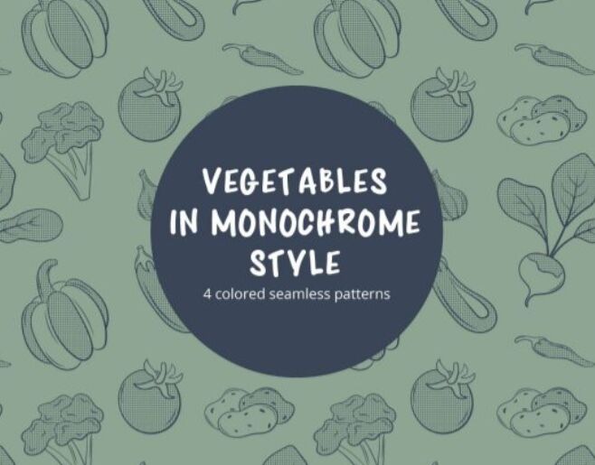 Vegetables Vector Free Pattern in Monochrome Style