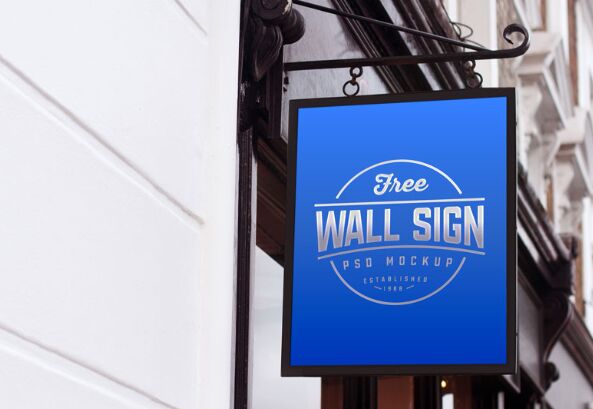 Wall Mounted Classic Wall Sign Mockup PSD