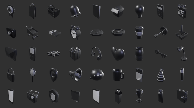 3D Sleek Illustration Pack Charcoal Style