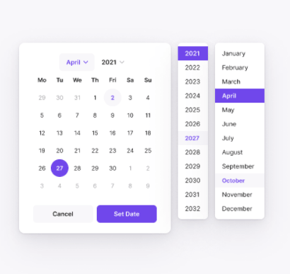 Dark & Light Date Picker UI Component Figma