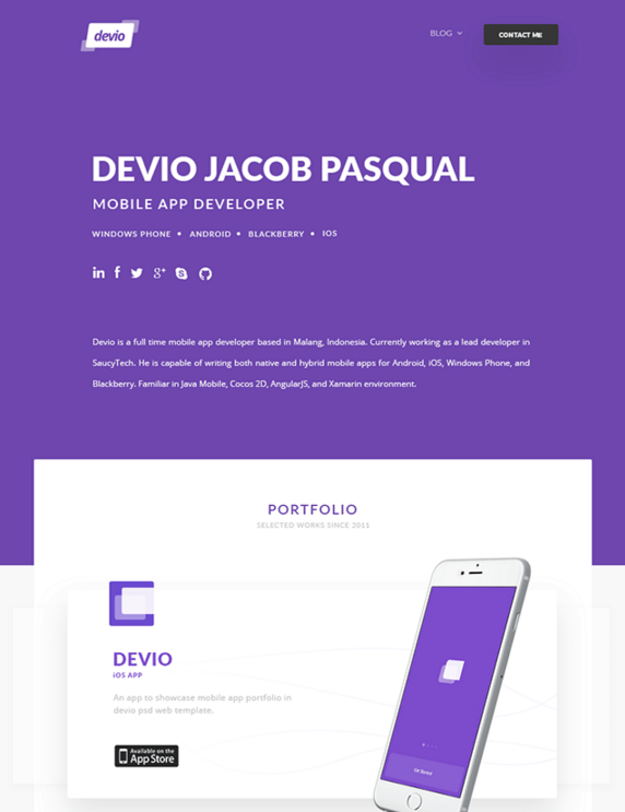 Devio - Free One Page Portfolio Template PSD