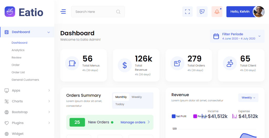 Eatio Bootstrap Dashboard