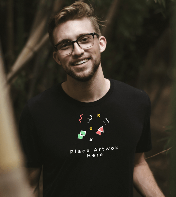 Free Boy Wearing Black T-Shirt Mockup