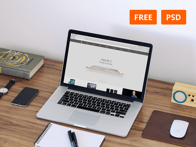 Free Macbook Workspace Mockup