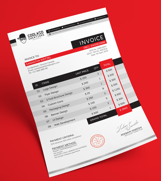 Free Professional Business Invoice Design Template