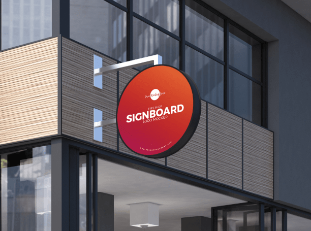 Free Shop Sign Board Logo Mockup PSD-min