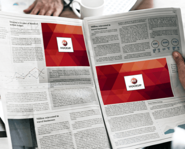 Man Reading Multiple Ads Newspaper Mockup