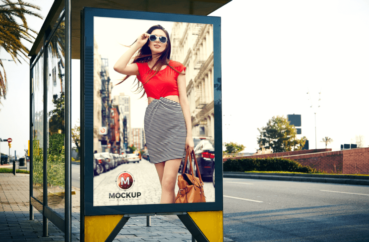 Outdoor Bus Stop Billboard Mockup For Advertisement