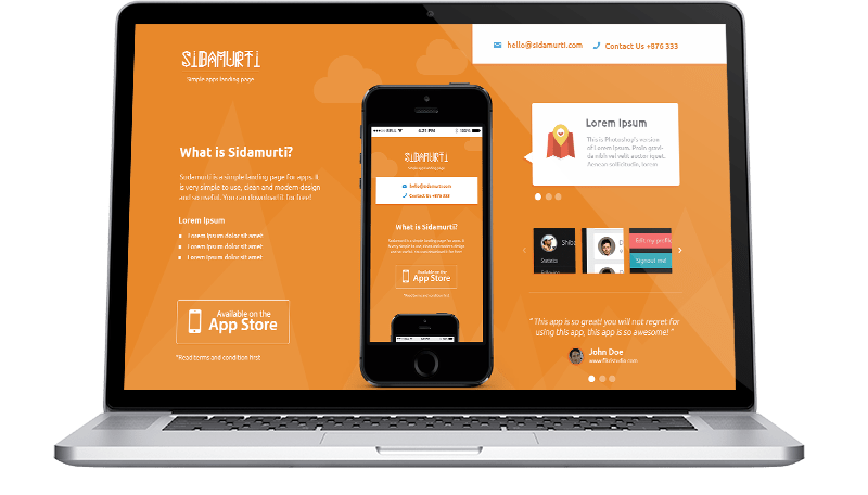 Sidamurti FREE PSD landing page for Apps