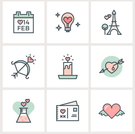 Valentine’s Day Flat Line Icons